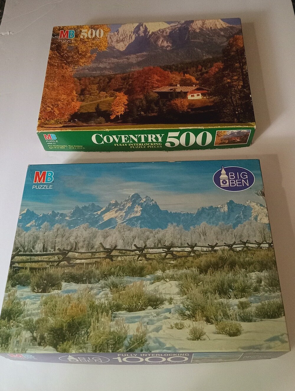 Lot Of 2 VTG MB Puzzles - Germany Country Side - Grand Tetons - Both Complete